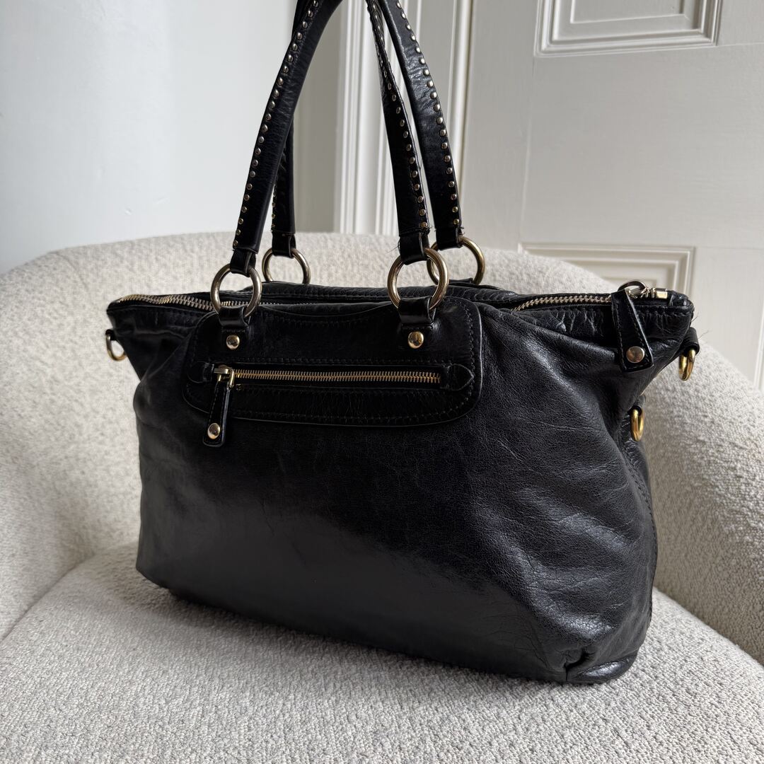 Miu Miu Studded Black Leather Shoulder Bag