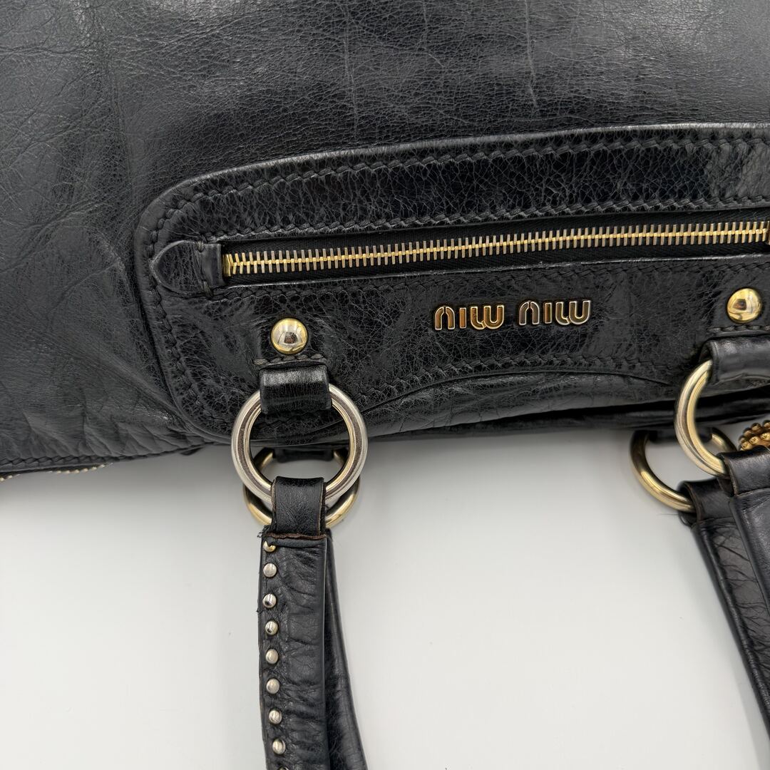 Miu Miu Studded Black Leather Shoulder Bag