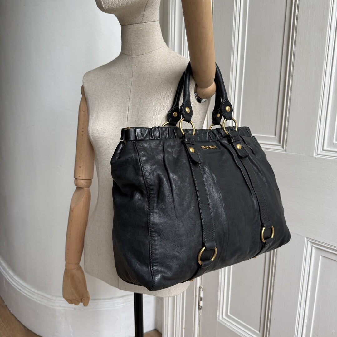 Miu Miu XL Vitello Leather Black Handbag
