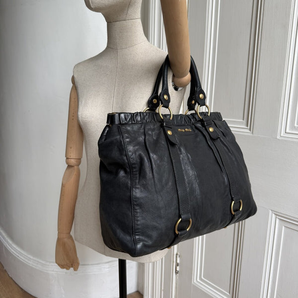 Miu Miu XL Vitello Leather Black Handbag