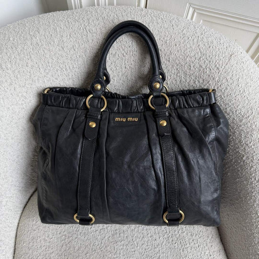 Miu Miu XL Vitello Leather Black Handbag