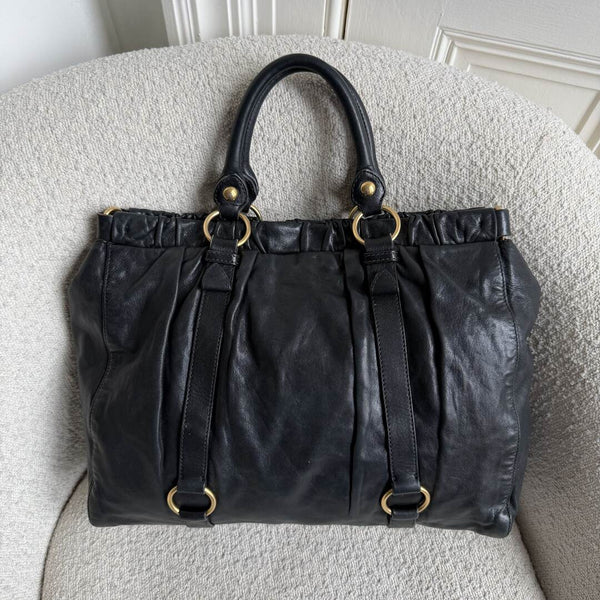 Miu Miu XL Vitello Leather Black Handbag