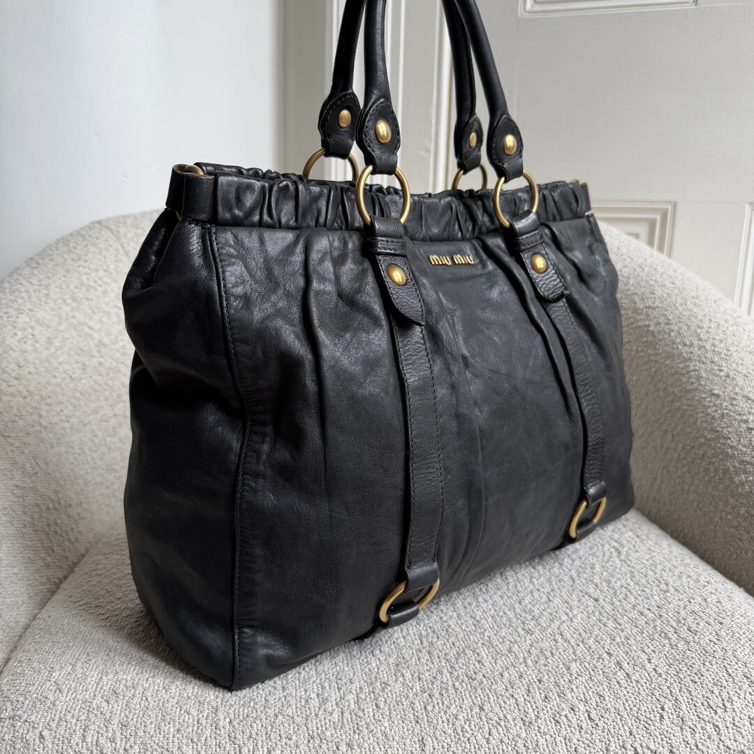 Miu Miu XL Vitello Leather Black Handbag