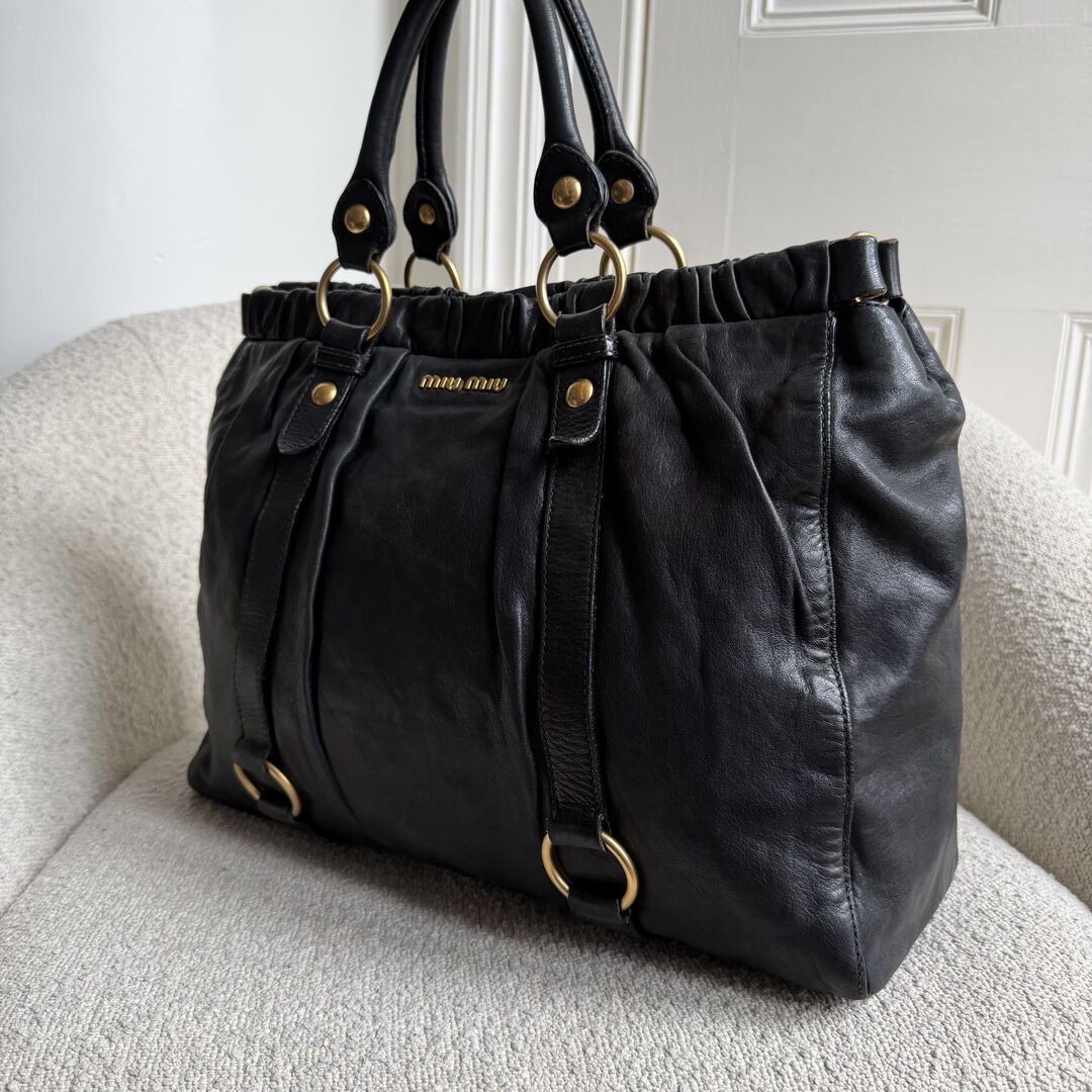 Miu Miu XL Vitello Leather Black Handbag
