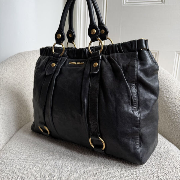 Miu Miu XL Vitello Leather Black Handbag