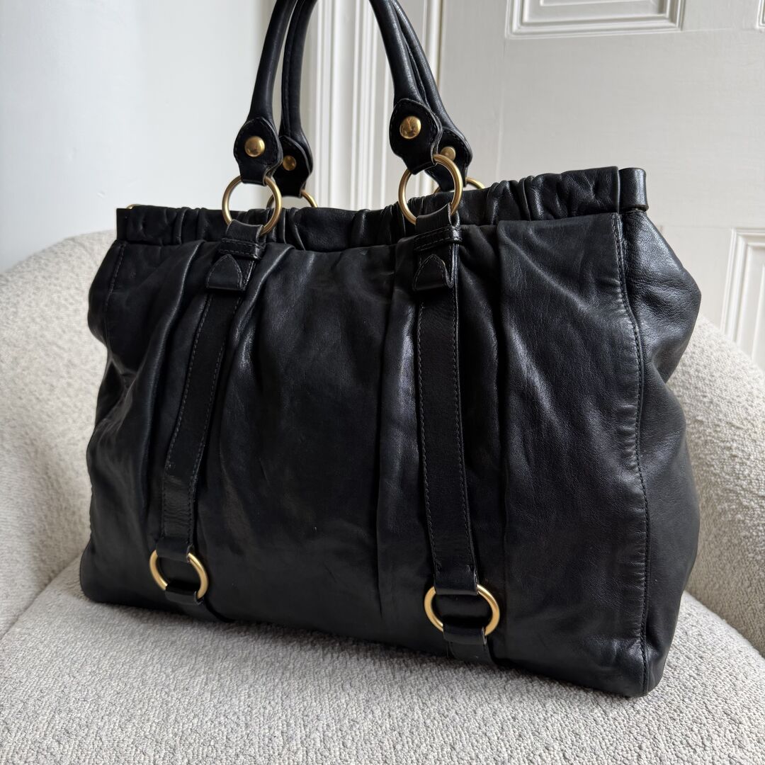 Miu Miu XL Vitello Leather Black Handbag