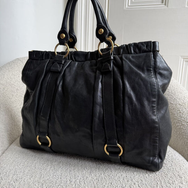 Miu Miu XL Vitello Leather Black Handbag