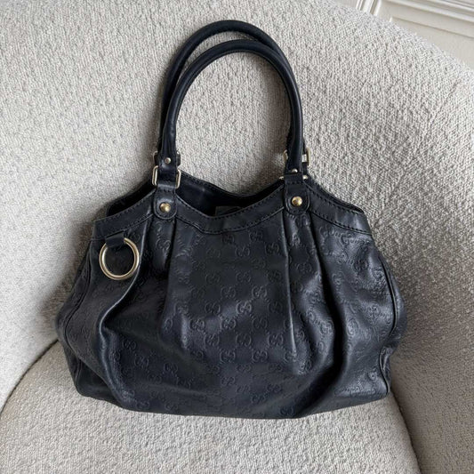 Gucci Guccissima Sukey Leather Black Tote Bag