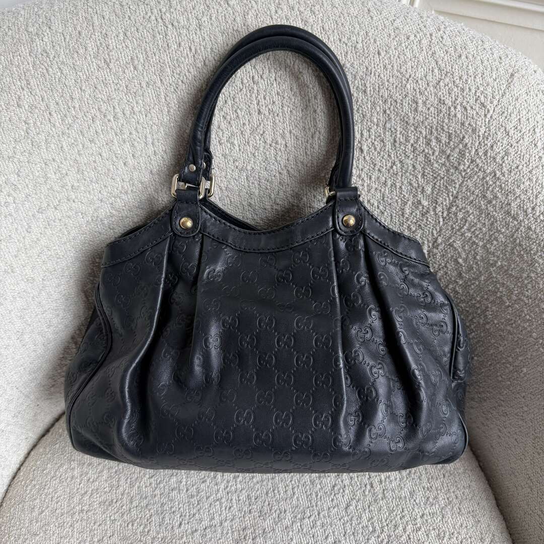 Gucci Guccissima Sukey Leather Black Tote Bag