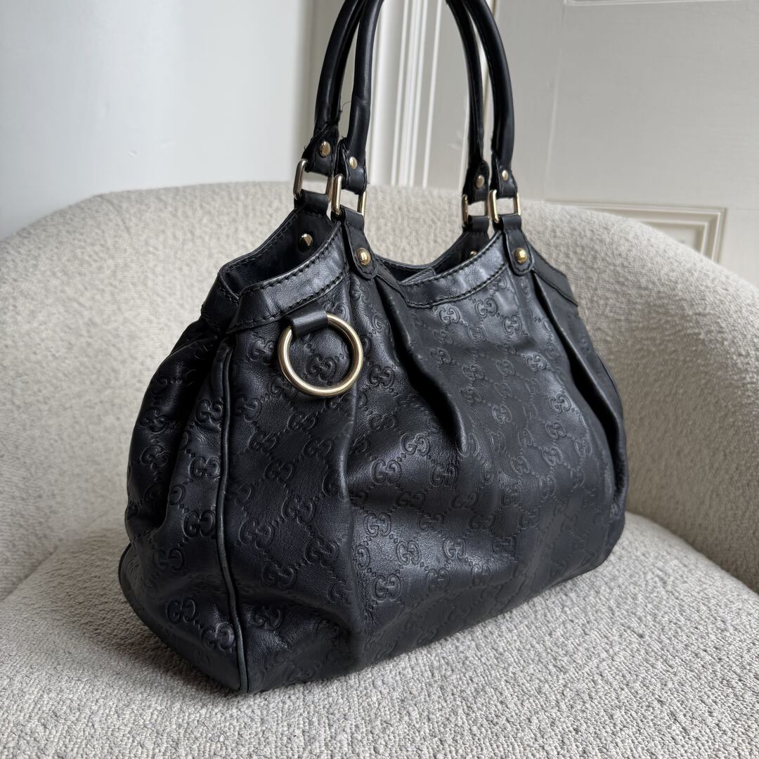 Gucci Guccissima Sukey Leather Black Tote Bag