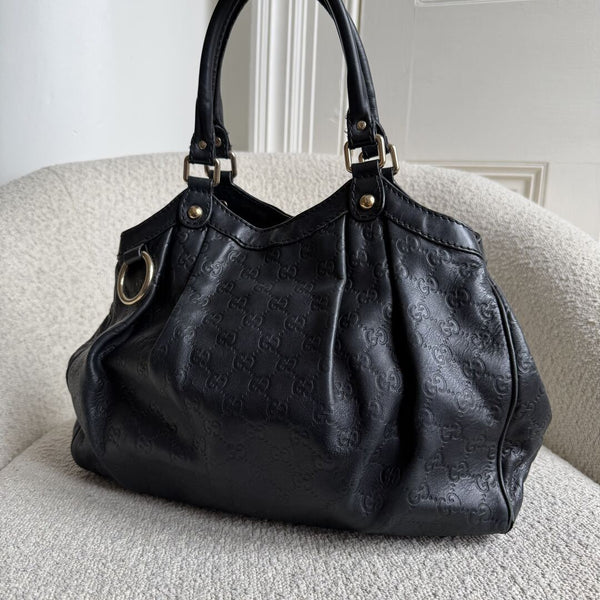 Gucci Guccissima Sukey Leather Black Tote Bag