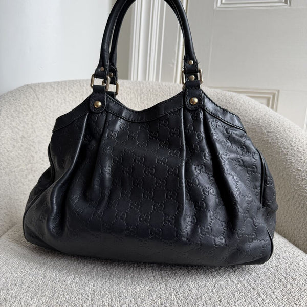 Gucci Guccissima Sukey Leather Black Tote Bag