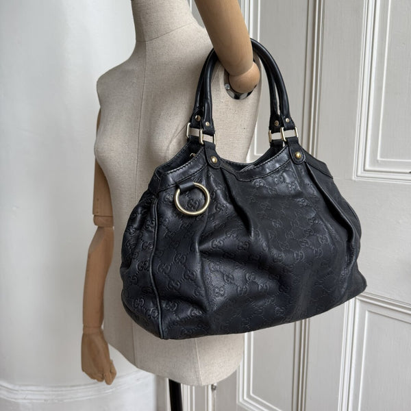 Gucci Guccissima Sukey Leather Black Tote Bag