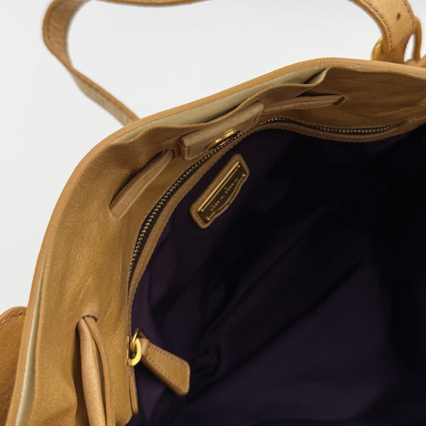 Miu Miu Vitello Camel Leather Tote Bag