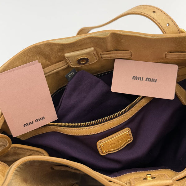 Miu Miu Vitello Camel Leather Tote Bag