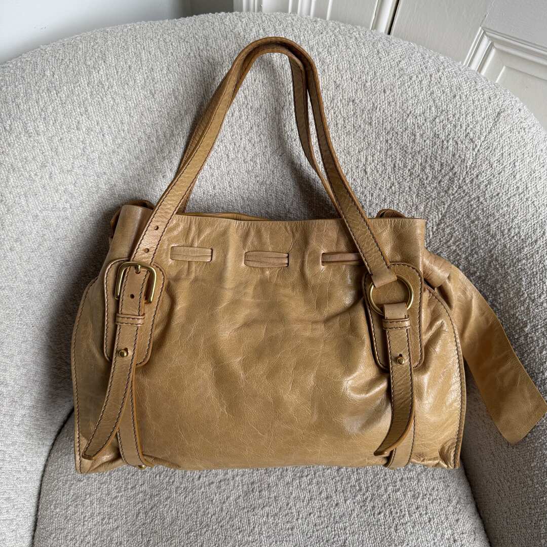 Miu Miu Vitello Camel Leather Tote Bag