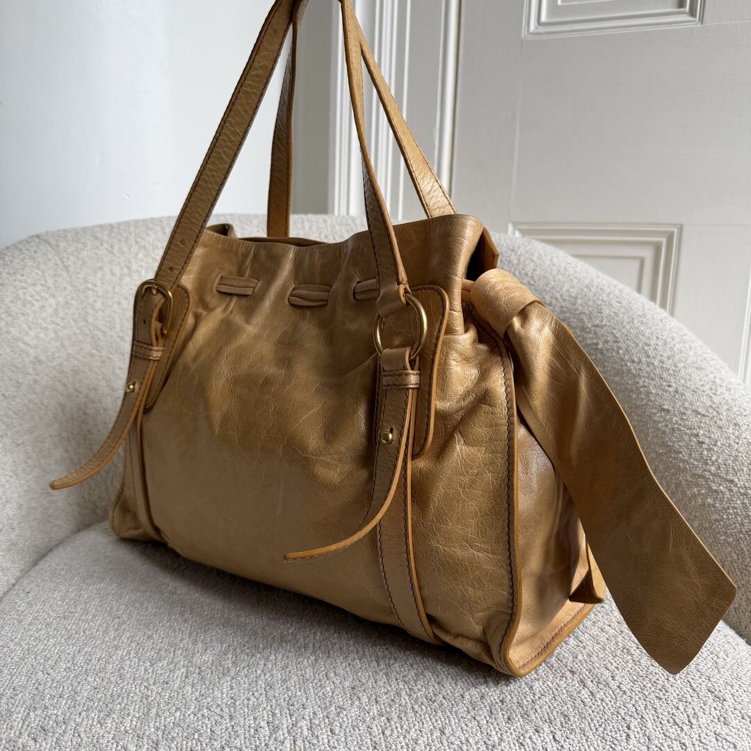 Miu Miu Vitello Camel Leather Tote Bag
