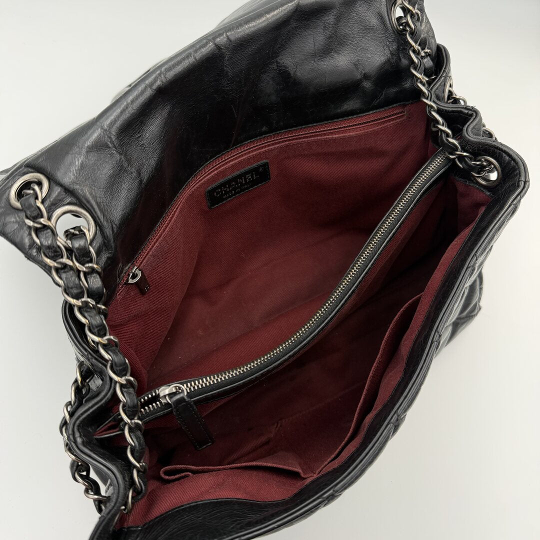 2015 Chanel Classic Jumbo Crinkled Black Flap Shoulder Bag
