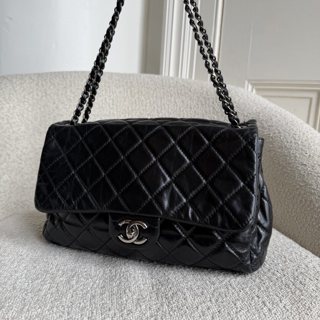 2015 Chanel Classic Jumbo Crinkled Black Flap Shoulder Bag