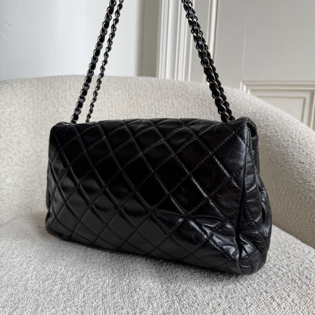 2015 Chanel Classic Jumbo Crinkled Black Flap Shoulder Bag
