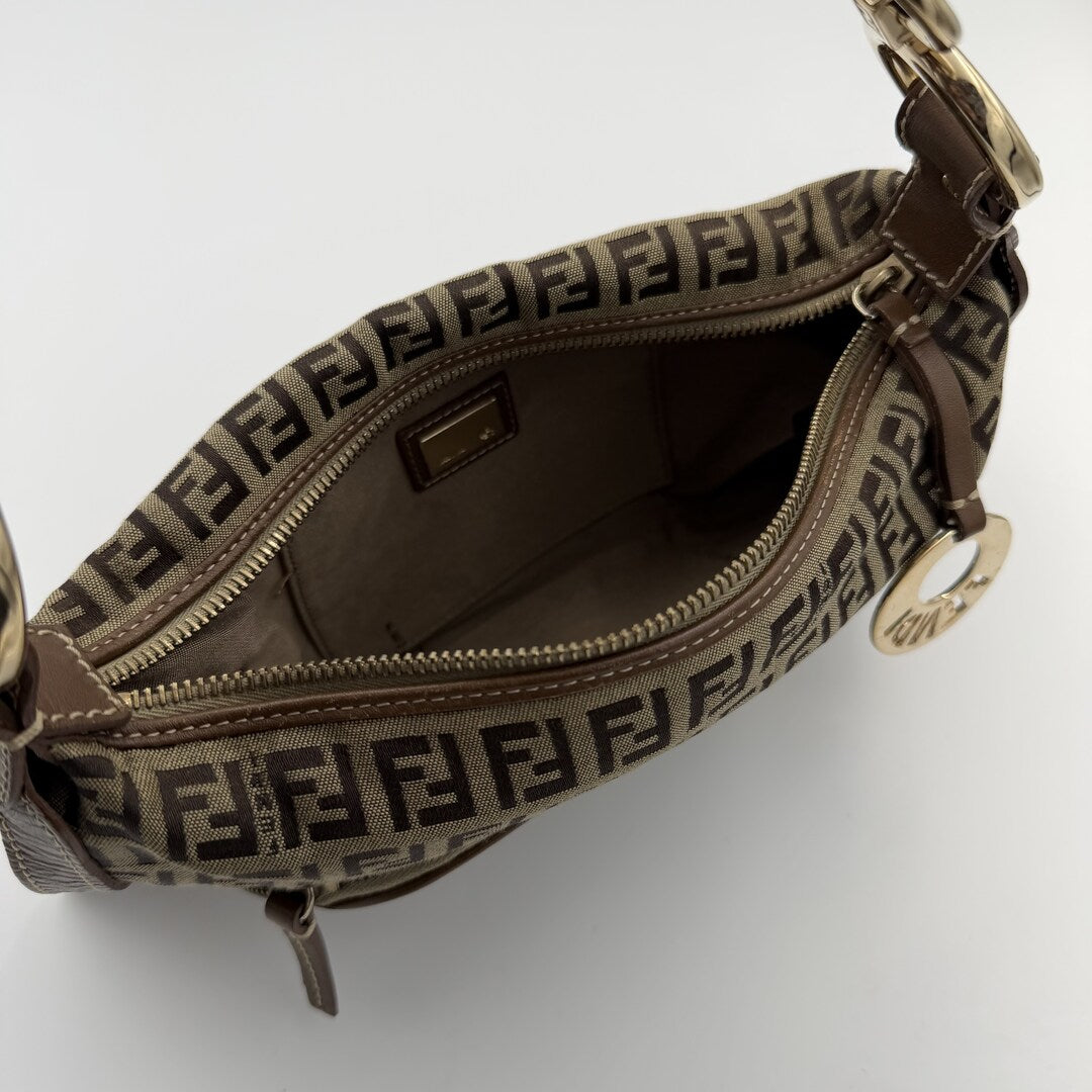 Fendi Zucchino Canvas Chef Brown Shoulder Bag