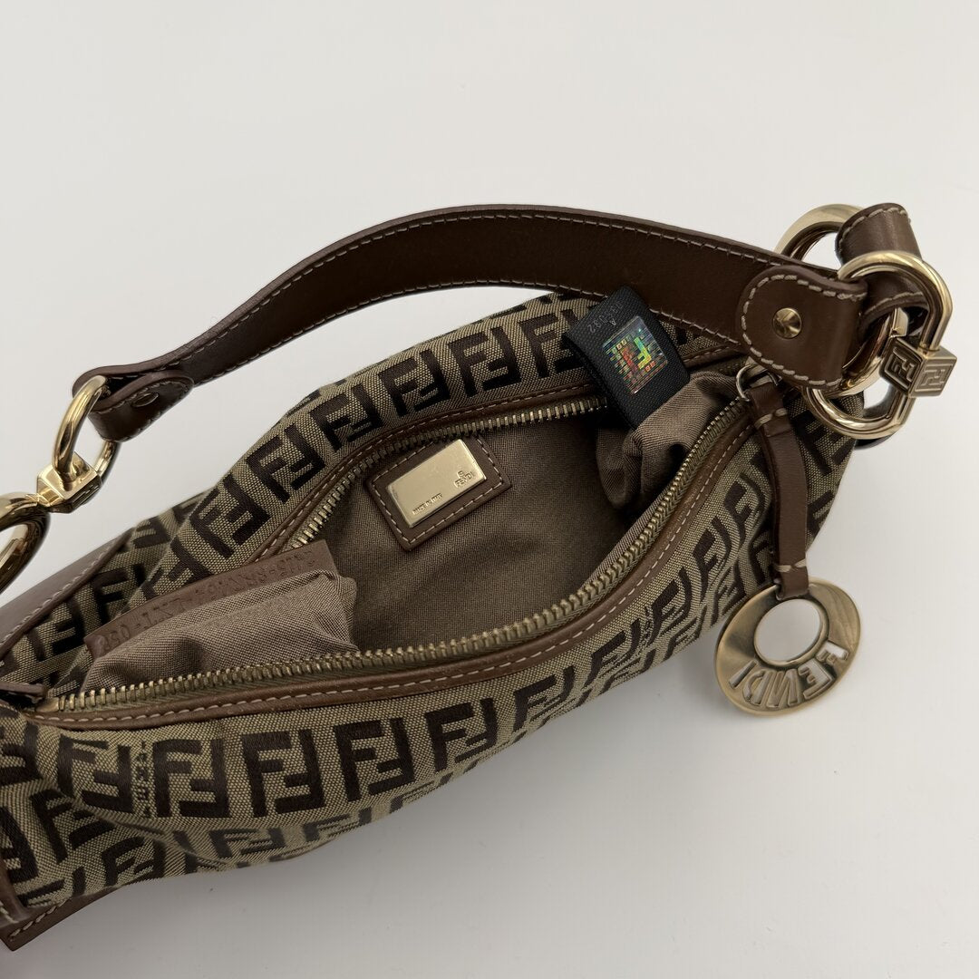 Fendi Zucchino Canvas Chef Brown Shoulder Bag