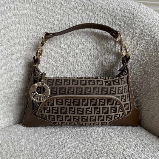 Fendi Zucchino Canvas Chef Brown Shoulder Bag