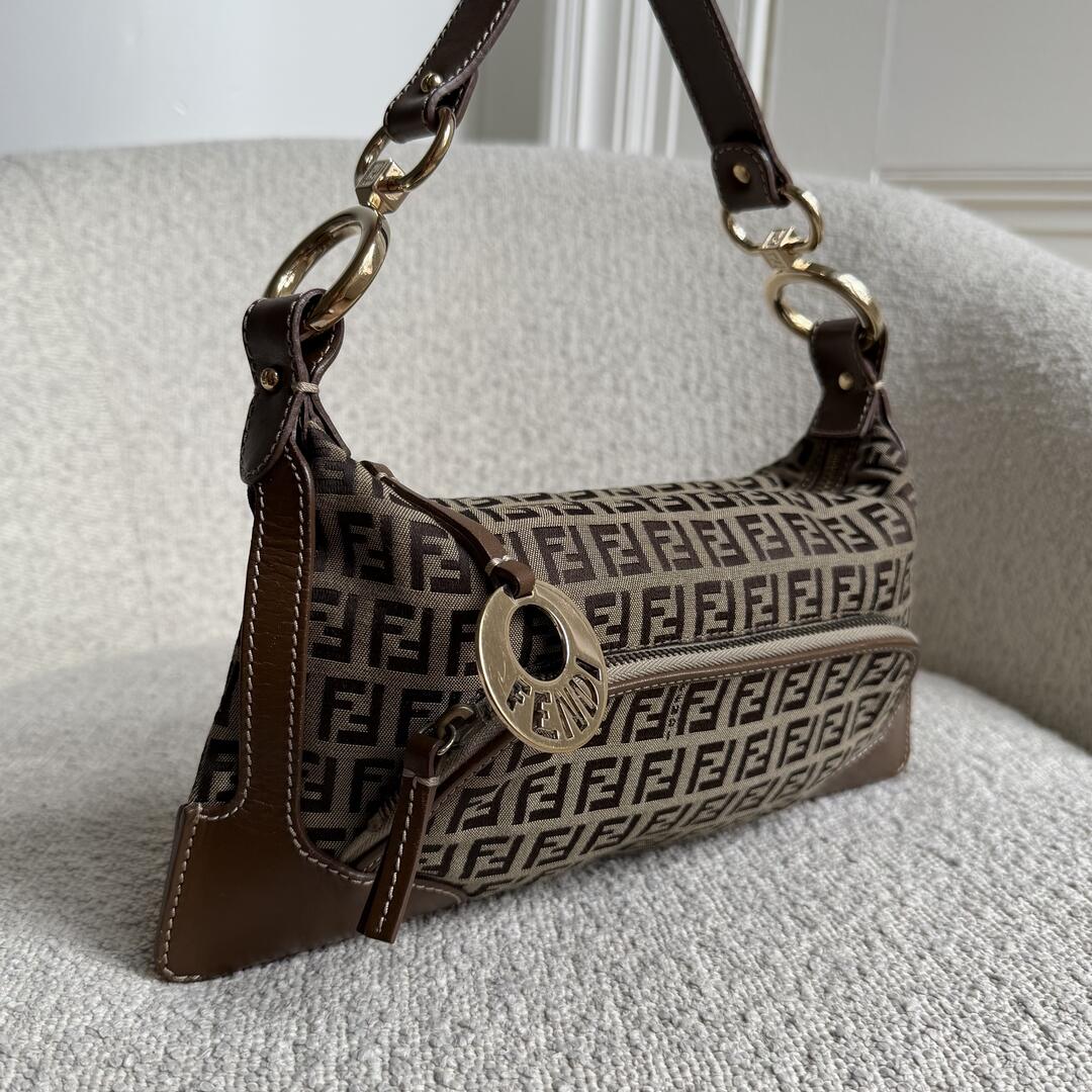 Fendi Zucchino Canvas Chef Brown Shoulder Bag