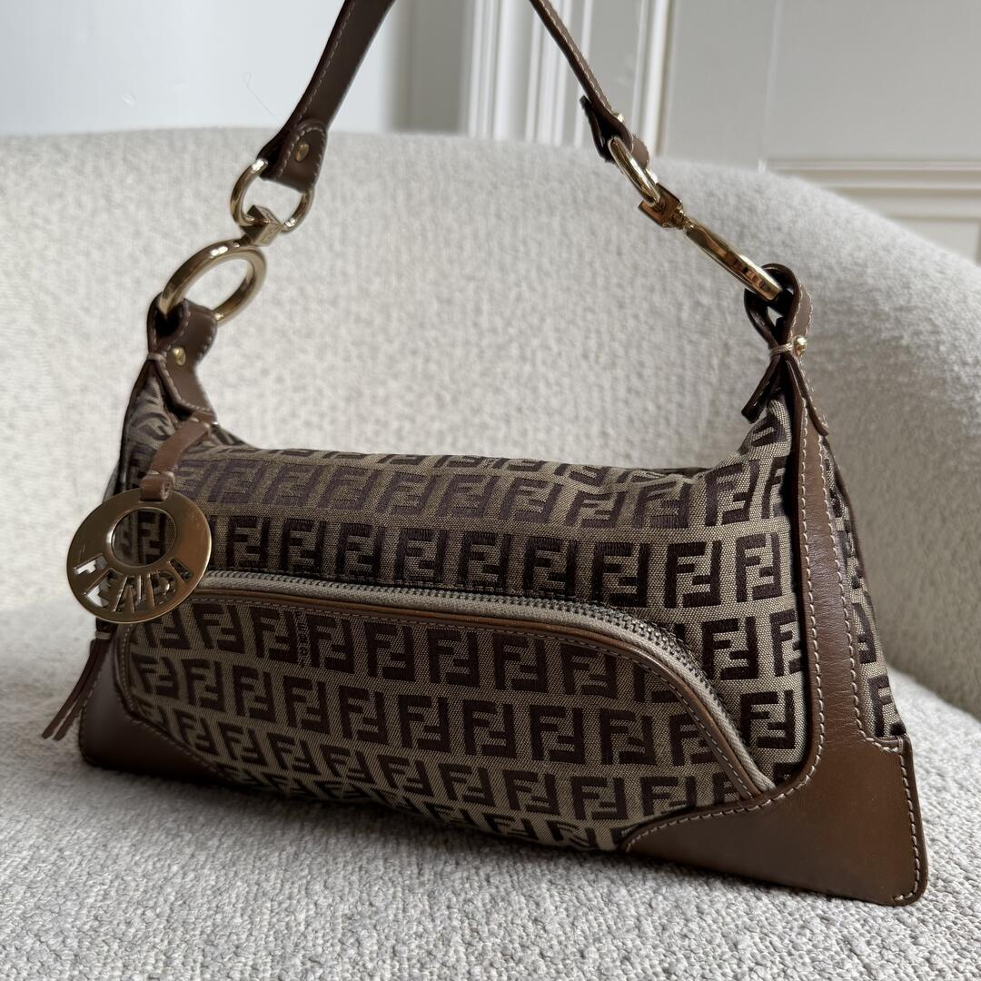 Fendi Zucchino Canvas Chef Brown Shoulder Bag