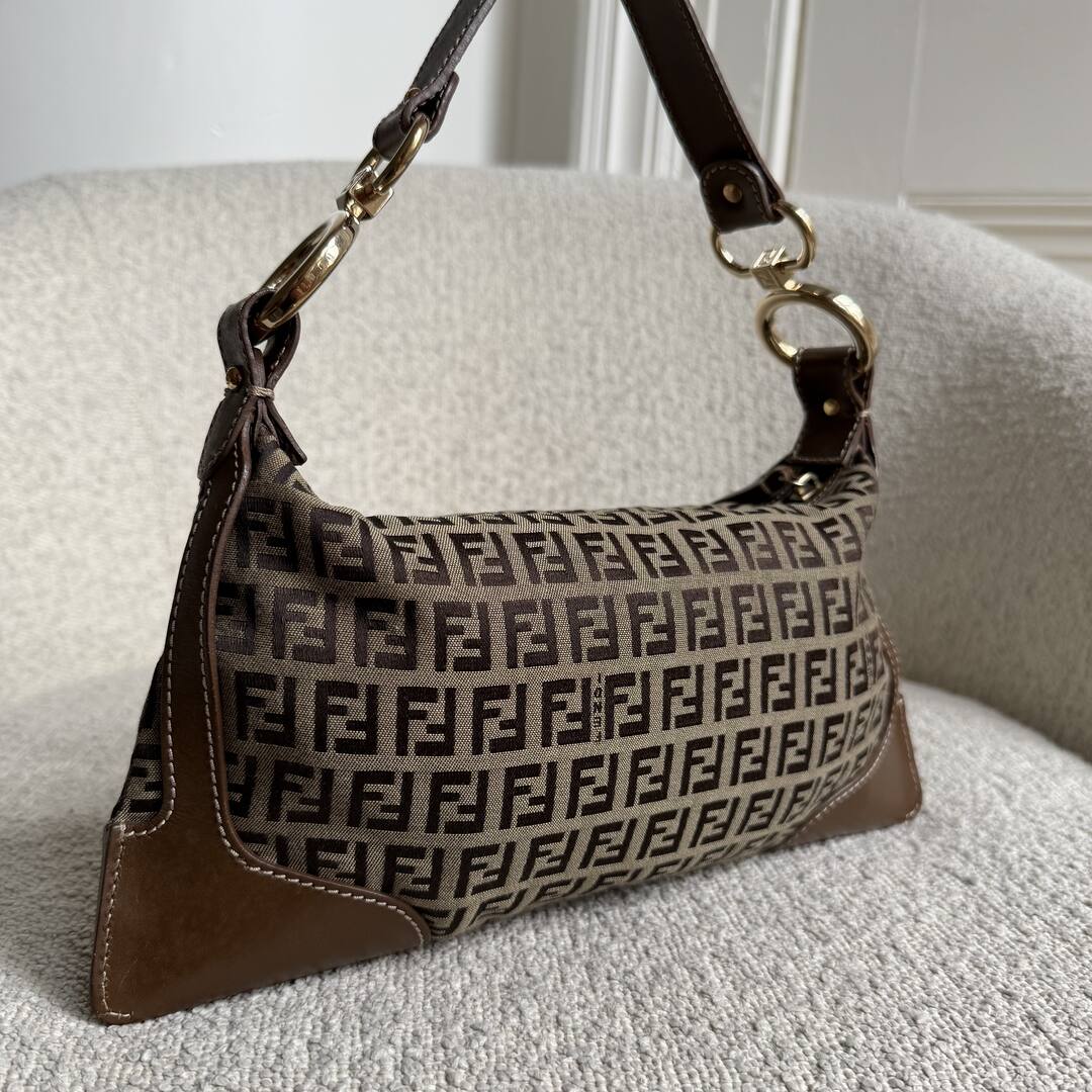 Fendi Zucchino Canvas Chef Brown Shoulder Bag