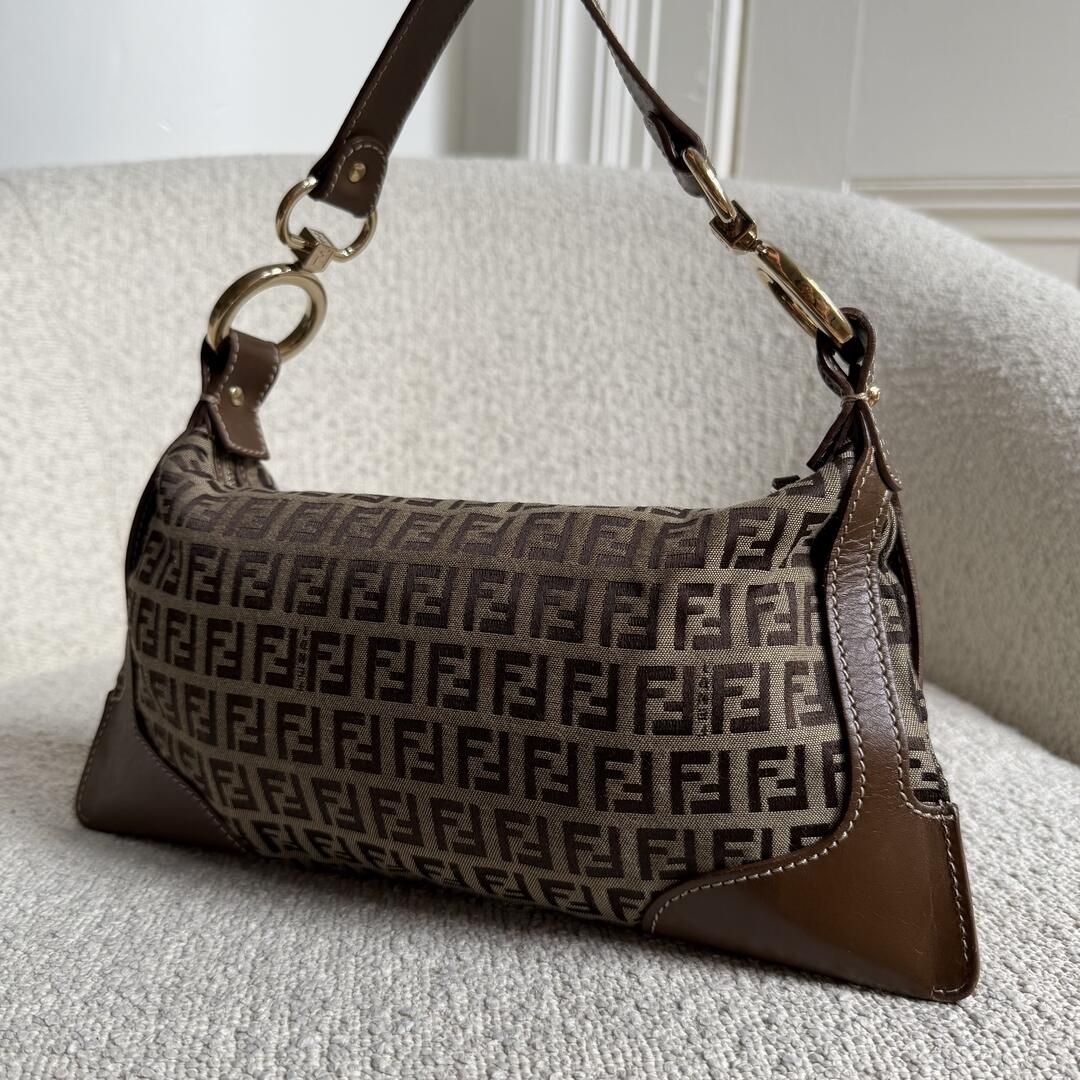 Fendi Zucchino Canvas Chef Brown Shoulder Bag