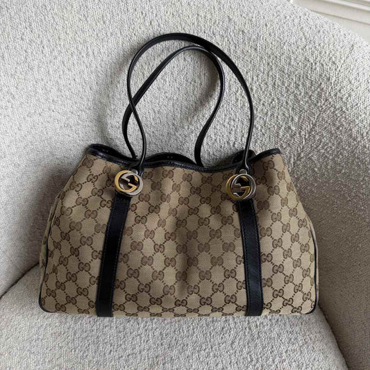 Gucci GG Twins Black Leather Tote Bag