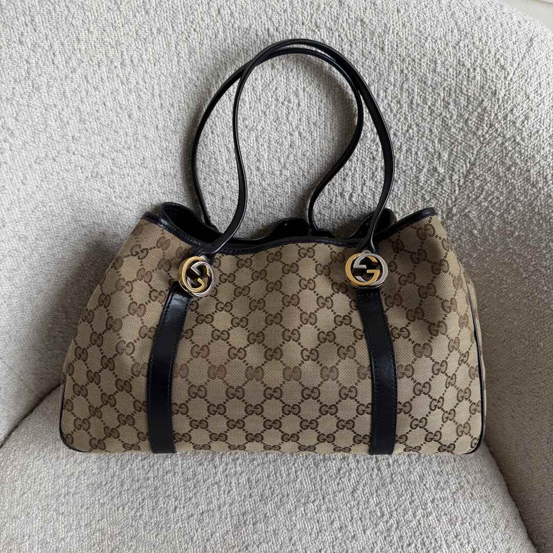 Gucci GG Twins Black Leather Tote Bag