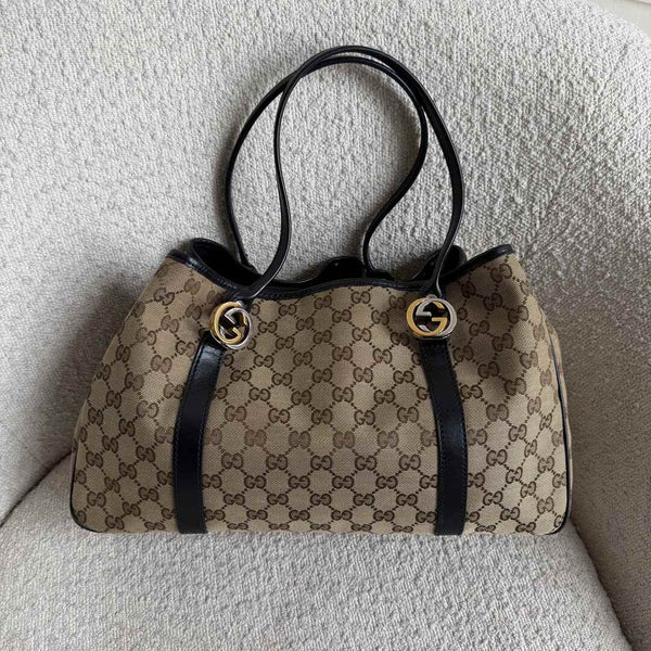 Gucci GG Twins Black Leather Tote Bag