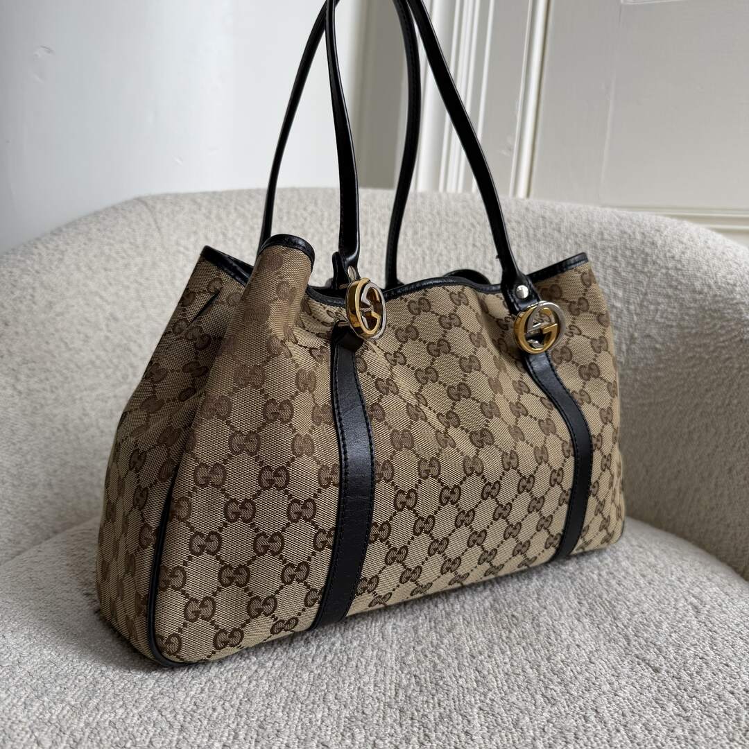 Gucci GG Twins Black Leather Tote Bag
