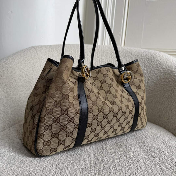 Gucci GG Twins Black Leather Tote Bag