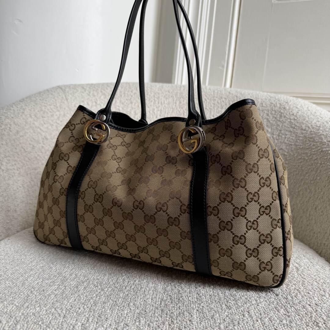 Gucci GG Twins Black Leather Tote Bag