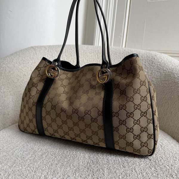 Gucci GG Twins Black Leather Tote Bag