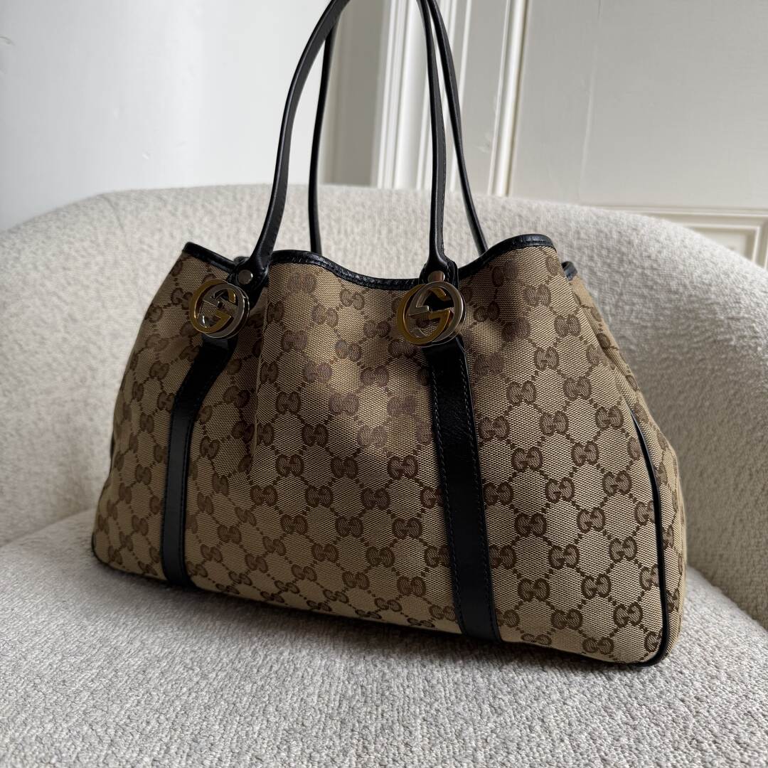Gucci GG Twins Black Leather Tote Bag