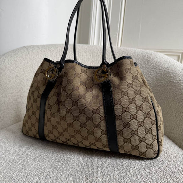Gucci GG Twins Black Leather Tote Bag