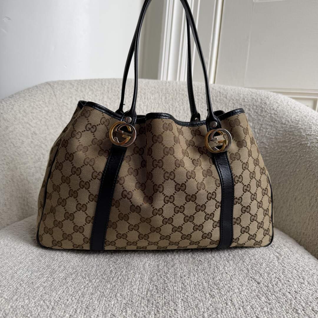 Gucci GG Twins Black Leather Tote Bag