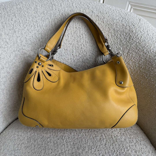 RARE Miu Miu Flower Hobo Leather Yellow Shoulder Bag