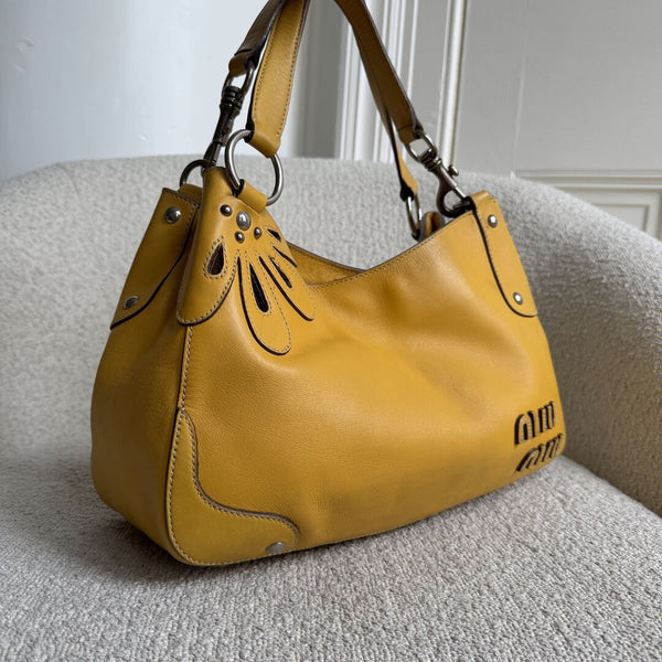 RARE Miu Miu Flower Hobo Leather Yellow Shoulder Bag