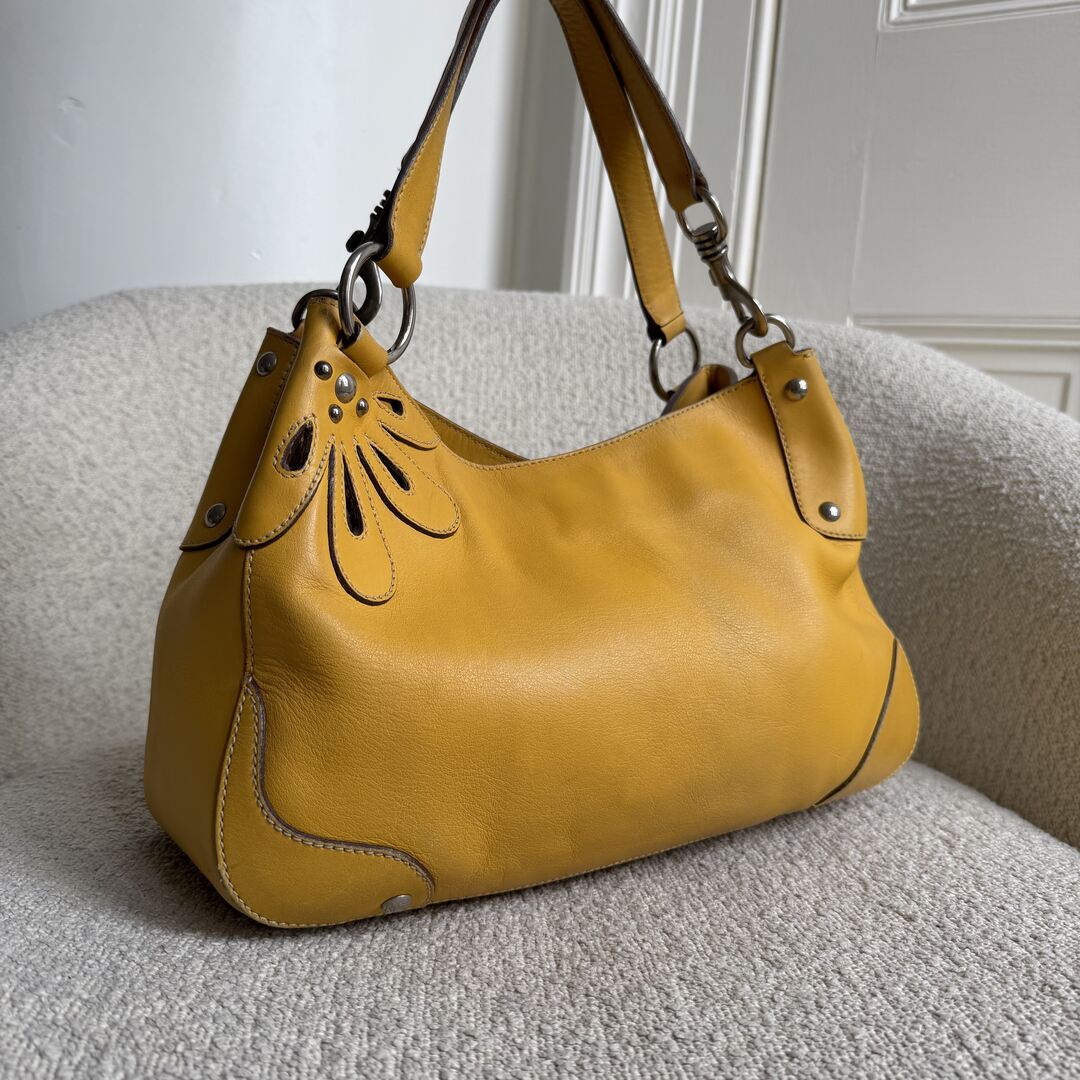 RARE Miu Miu Flower Hobo Leather Yellow Shoulder Bag