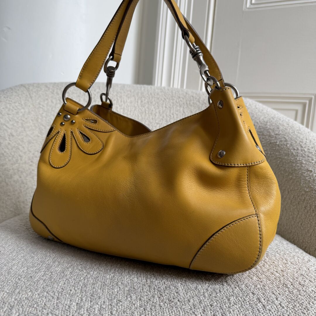 RARE Miu Miu Flower Hobo Leather Yellow Shoulder Bag