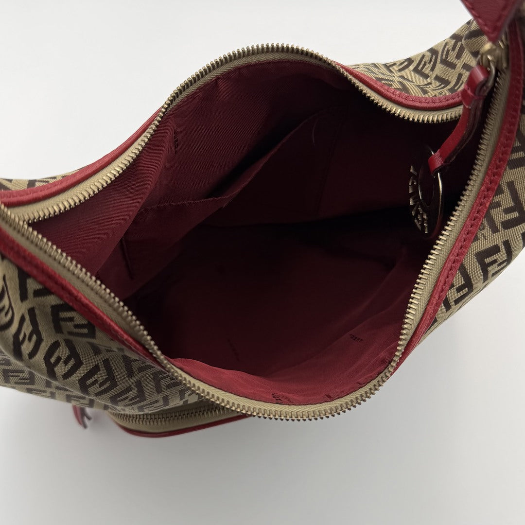 Fendi Zucchino Chef Hobo Red Shoulder Bag
