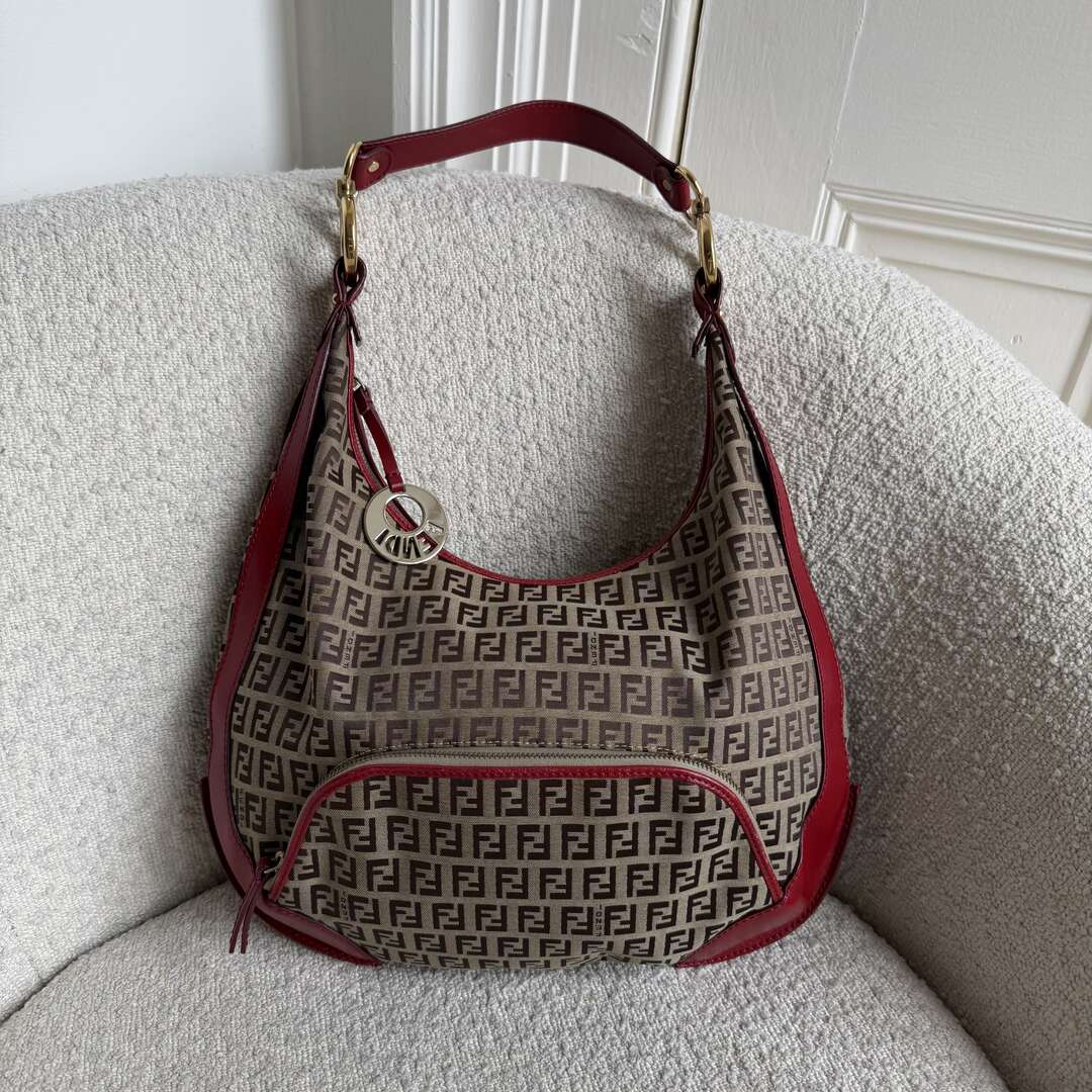Fendi Zucchino Chef Hobo Red Shoulder Bag