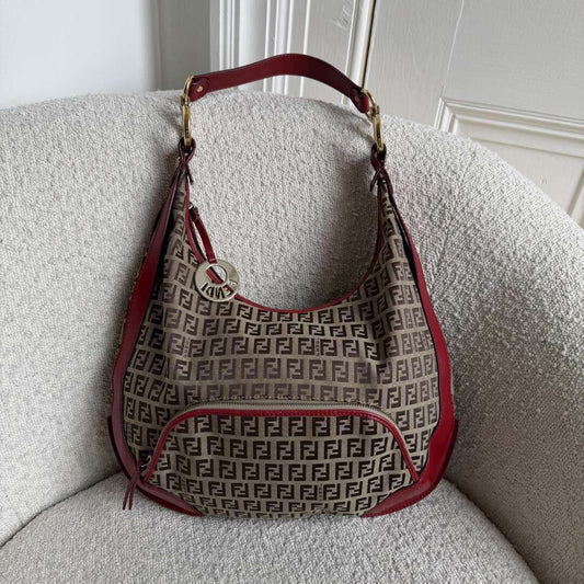Fendi Zucchino Chef Hobo Red Shoulder Bag