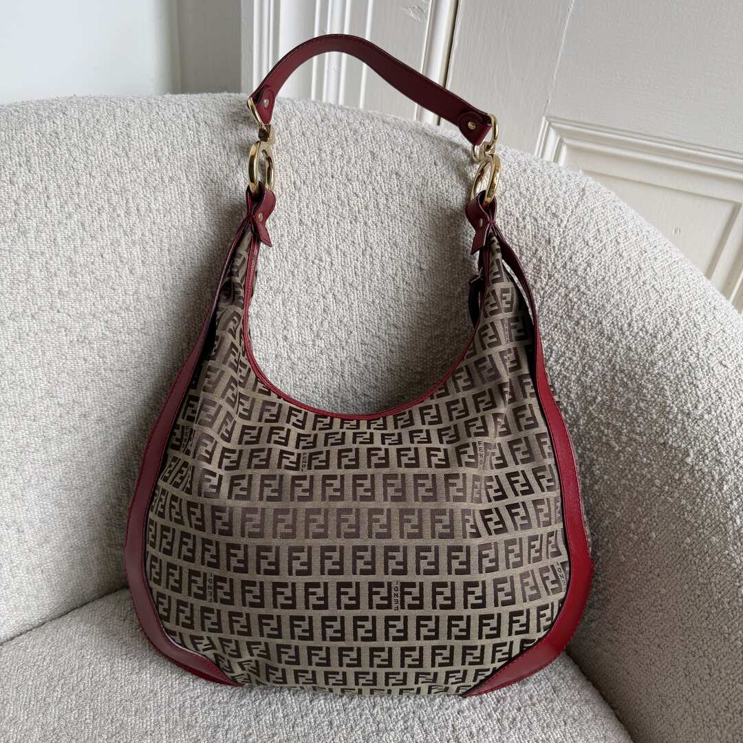 Fendi Zucchino Chef Hobo Red Shoulder Bag