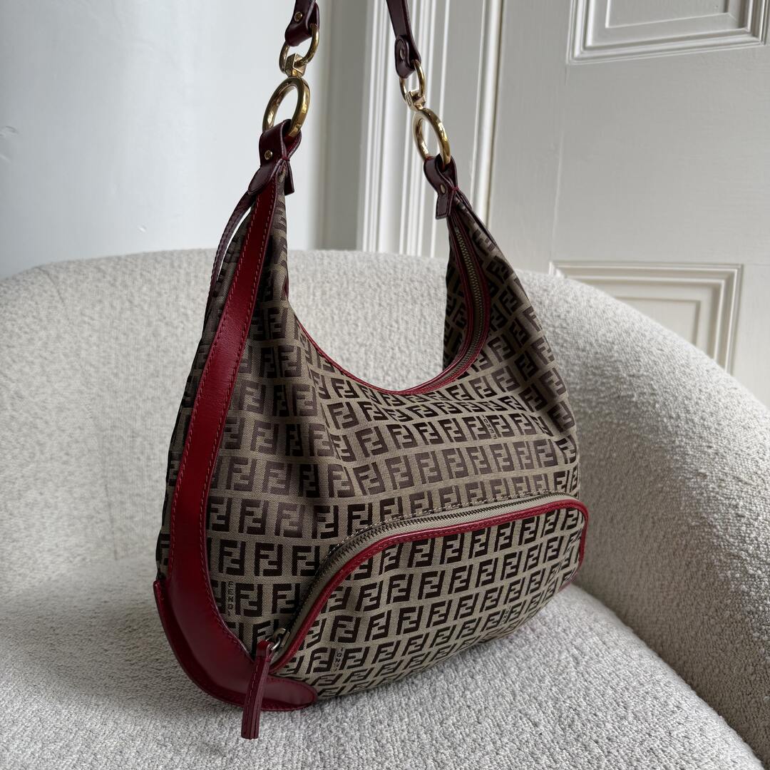 Fendi Zucchino Chef Hobo Red Shoulder Bag